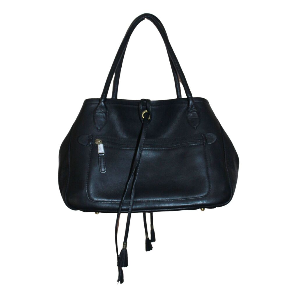 Clava Black Top Grain Leather Tassel Handbag